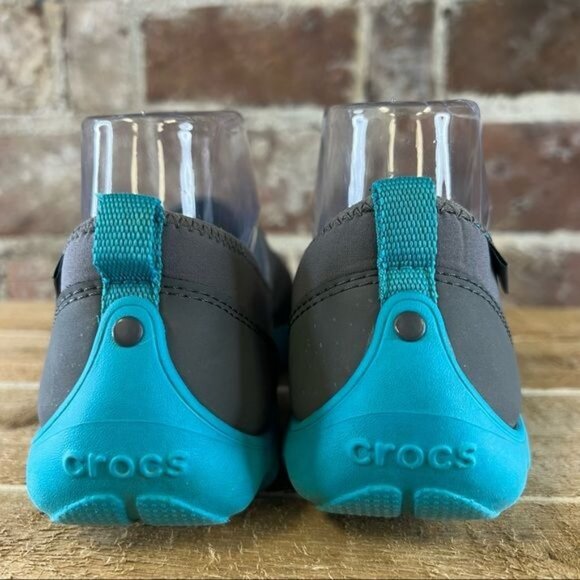 Crocs Duet Busy Day Skimmer Slip On Gray & Turquoise Sneaker Sz 8 - Picture 5 of 11